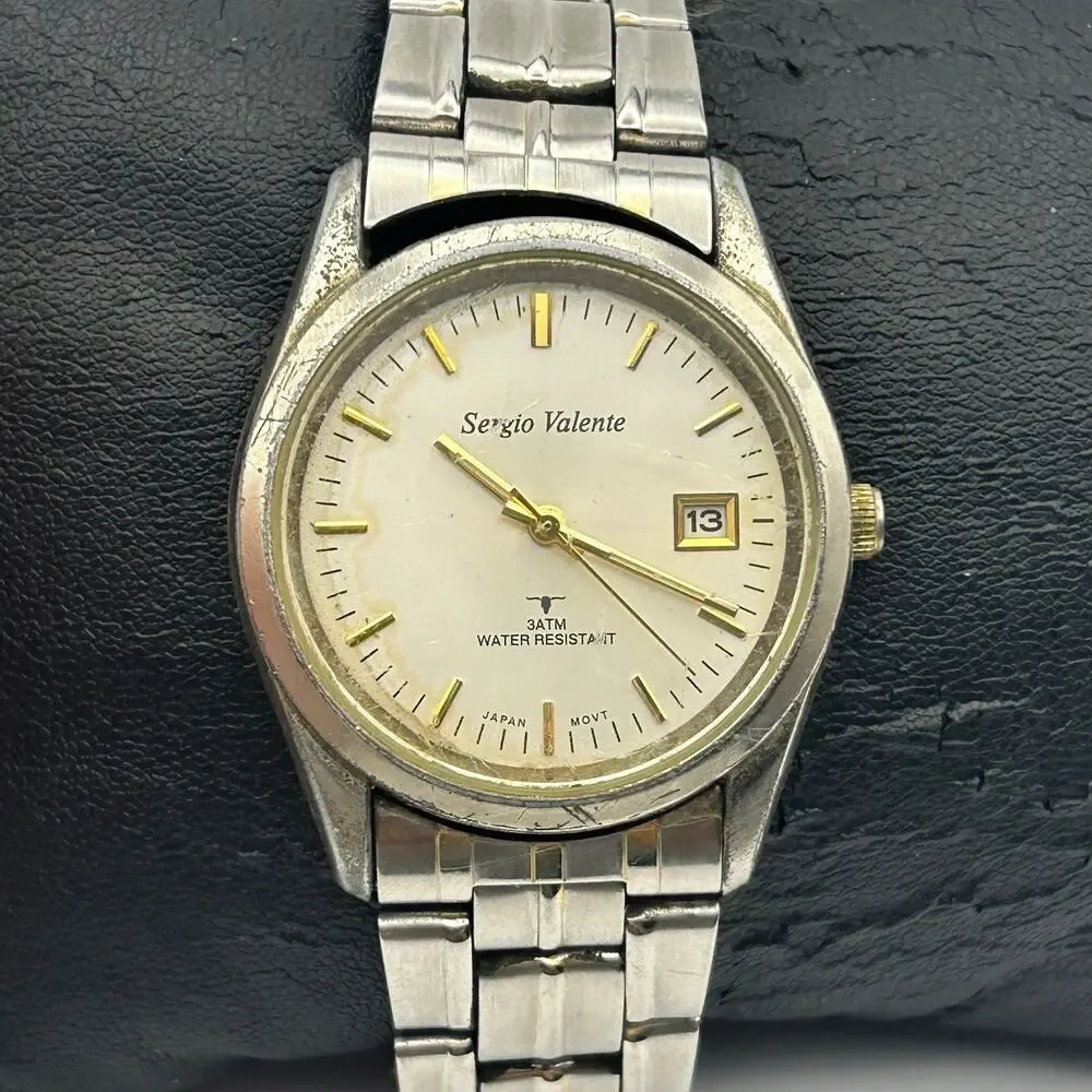 Sergio Valente Silver-tone Stainless Steel with Day Display Watch New Battery
